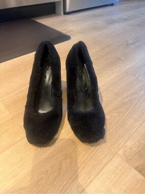 Aldo Black Faux-Fur Closed-Toe Heels